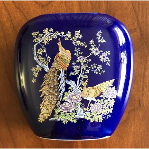 Vintage Asahi Japan Blue Porcelain Peacock Vase - Picture 1 of 5